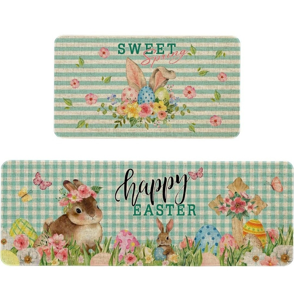 Spring Easter Kitchen Rugs and Mats Set of 2 Happy Easter Kitchen Decor